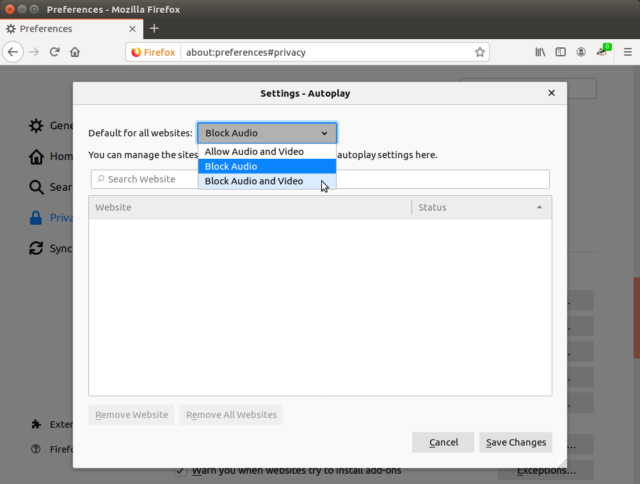 Firefox 69 automatically blocks autoplay of audio by default—but you can go into the settings and prevent autoplay of all video if you like.