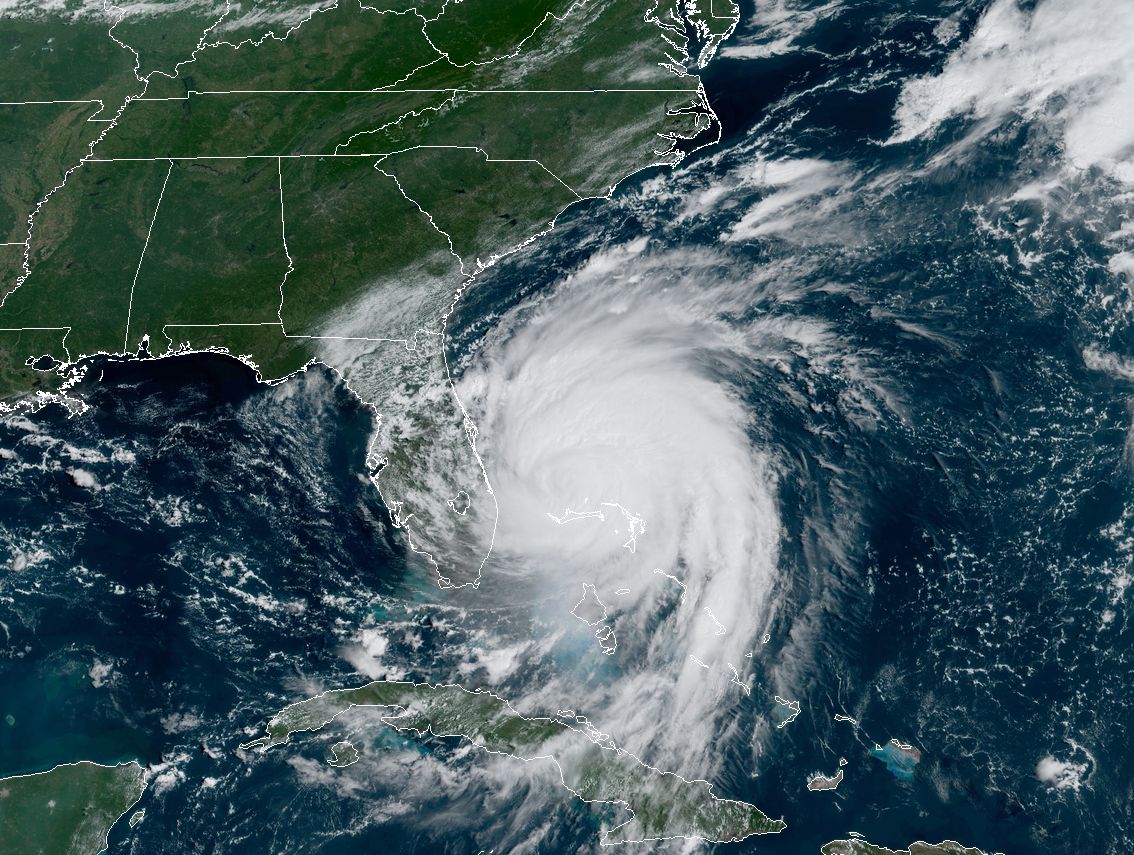 Dorian has lost a lot of its organization, as can be seen in this Tuesday morning satellite image.