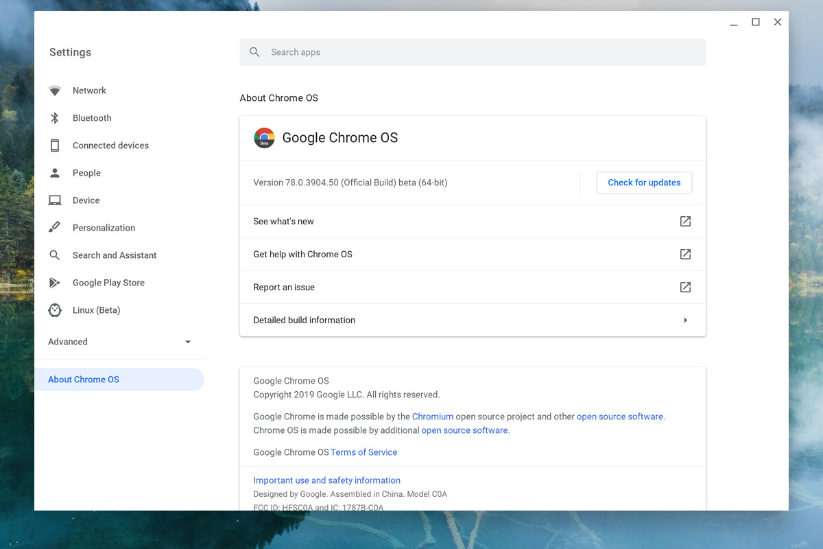 Chromebook About page