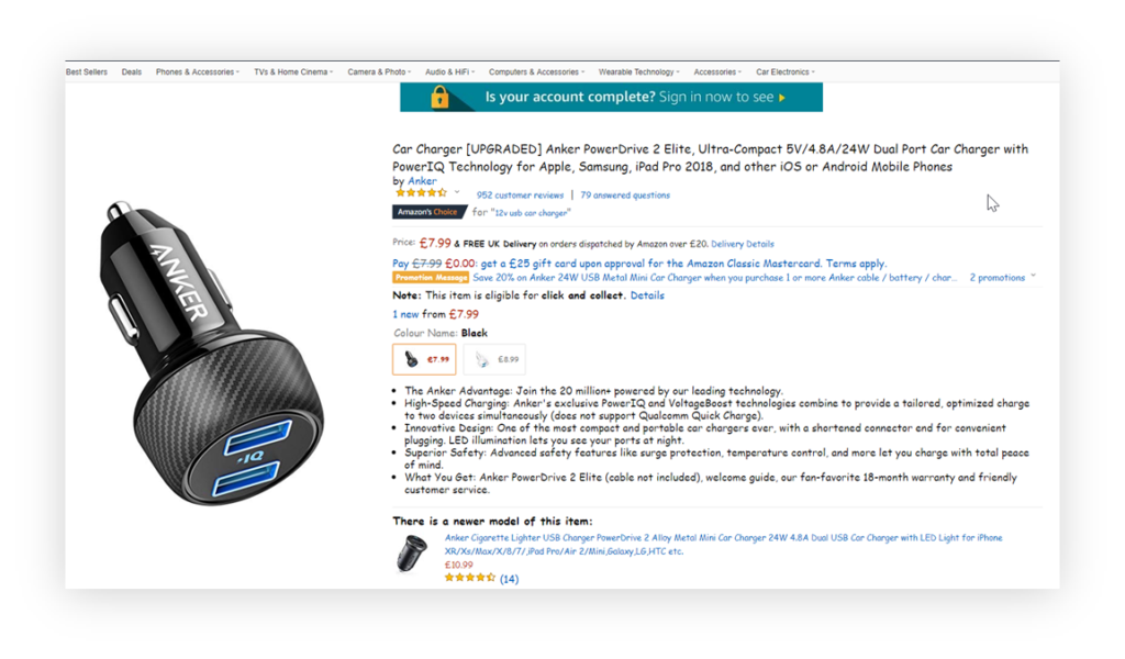 example of poor font selection on Amazon product page