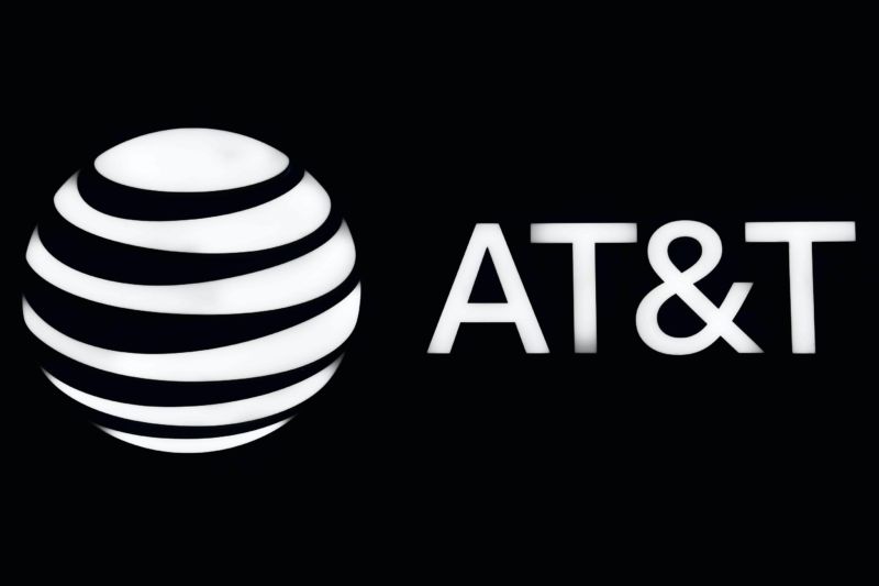 AT&T's name and logo seen at a technology conference.