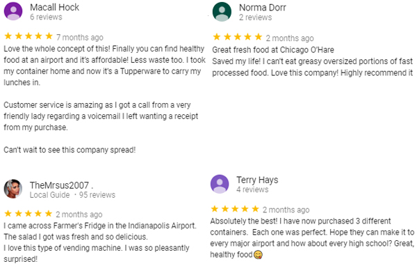 Screenshot: Multiple positive five-star Yelp reviews praising existing kiosks Screenshot: Multiple positive five-star Yelp reviews praising existing kiosks