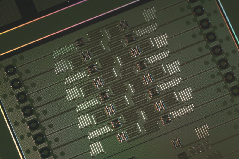 Extreme closeup of computer chip.