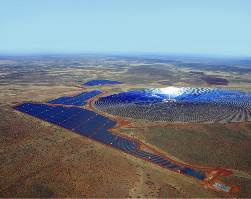 Image of reflective mirrors on a desert.