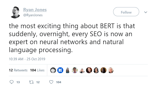 Bill Slawskis tweet about BERT being one of the big SEO trends in 2020