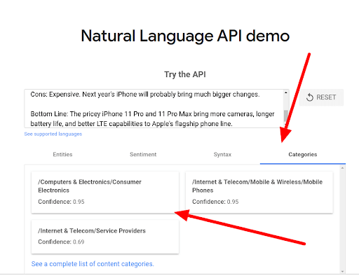 Google's NLP API tool