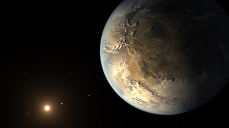 Artist conception of Kepler-186f, the first Earth-size exoplanet found in a star's "habitable zone."