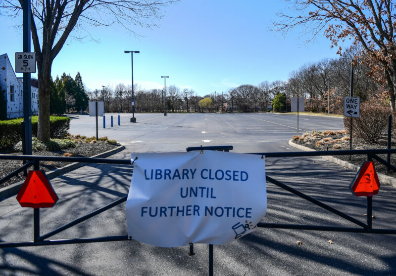 Sign in front of Middle Country public Library in Centereach, New York, on March 26, 2020.