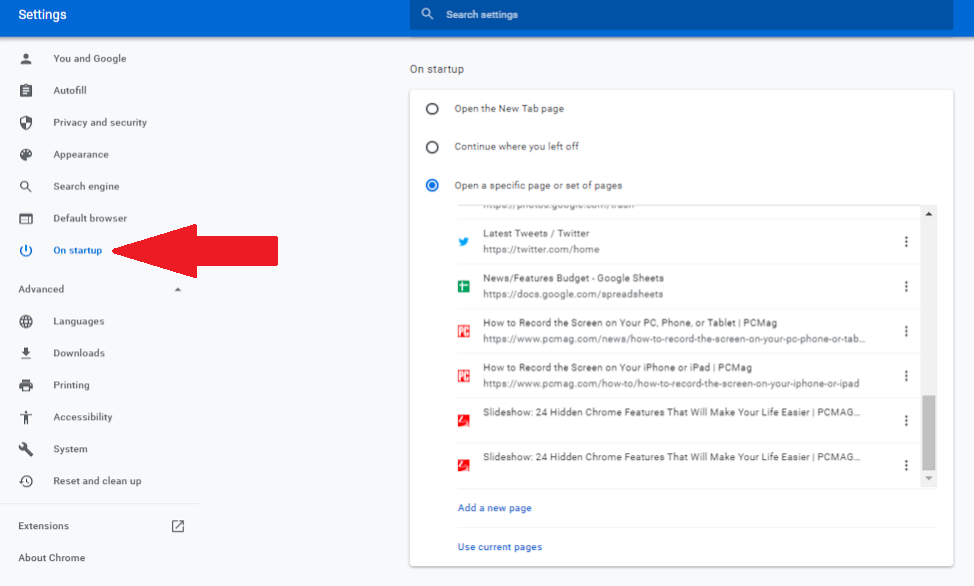 Open Specific Pages at Start