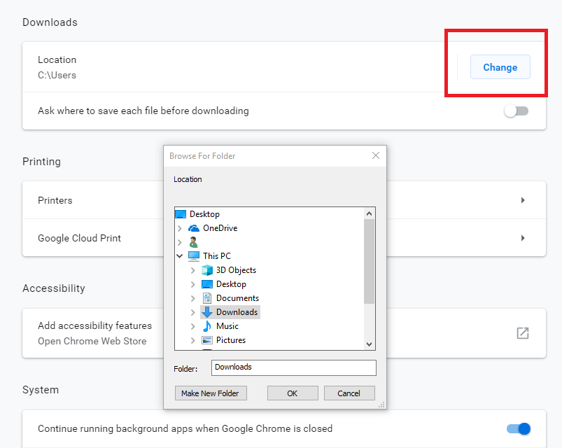 Change File Download Destination