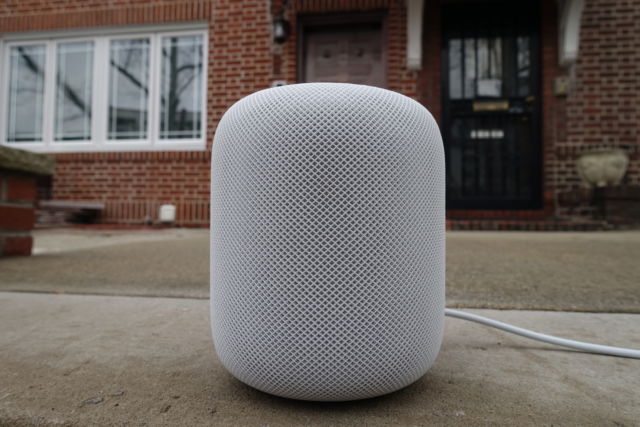 The Apple HomePod home speaker.