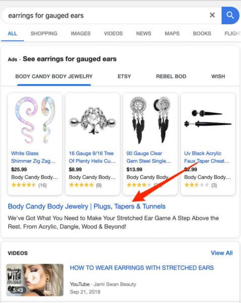 Text ad accompanying Google product listing ad test