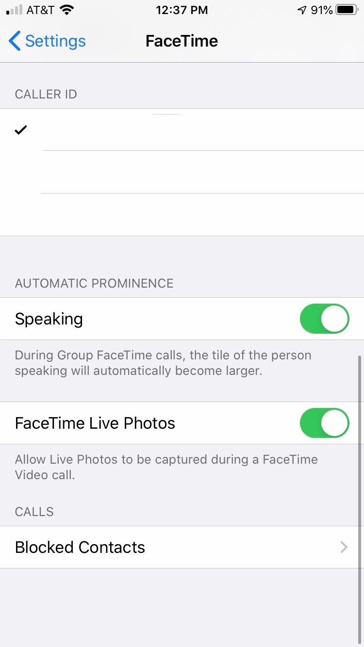 FaceTime settings