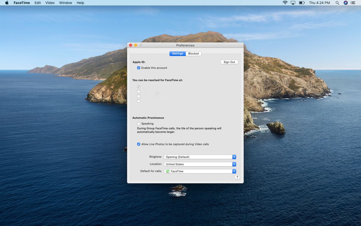 FaceTime preferences