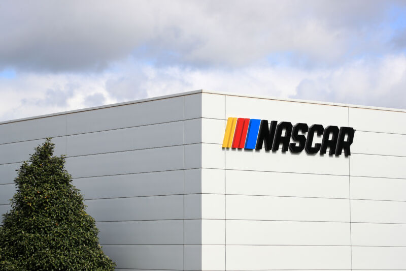 A NASCAR sign is seen during the coronavirus (COVID-19) pandemic on April 24, 2020 in Charlotte, North Carolina. 