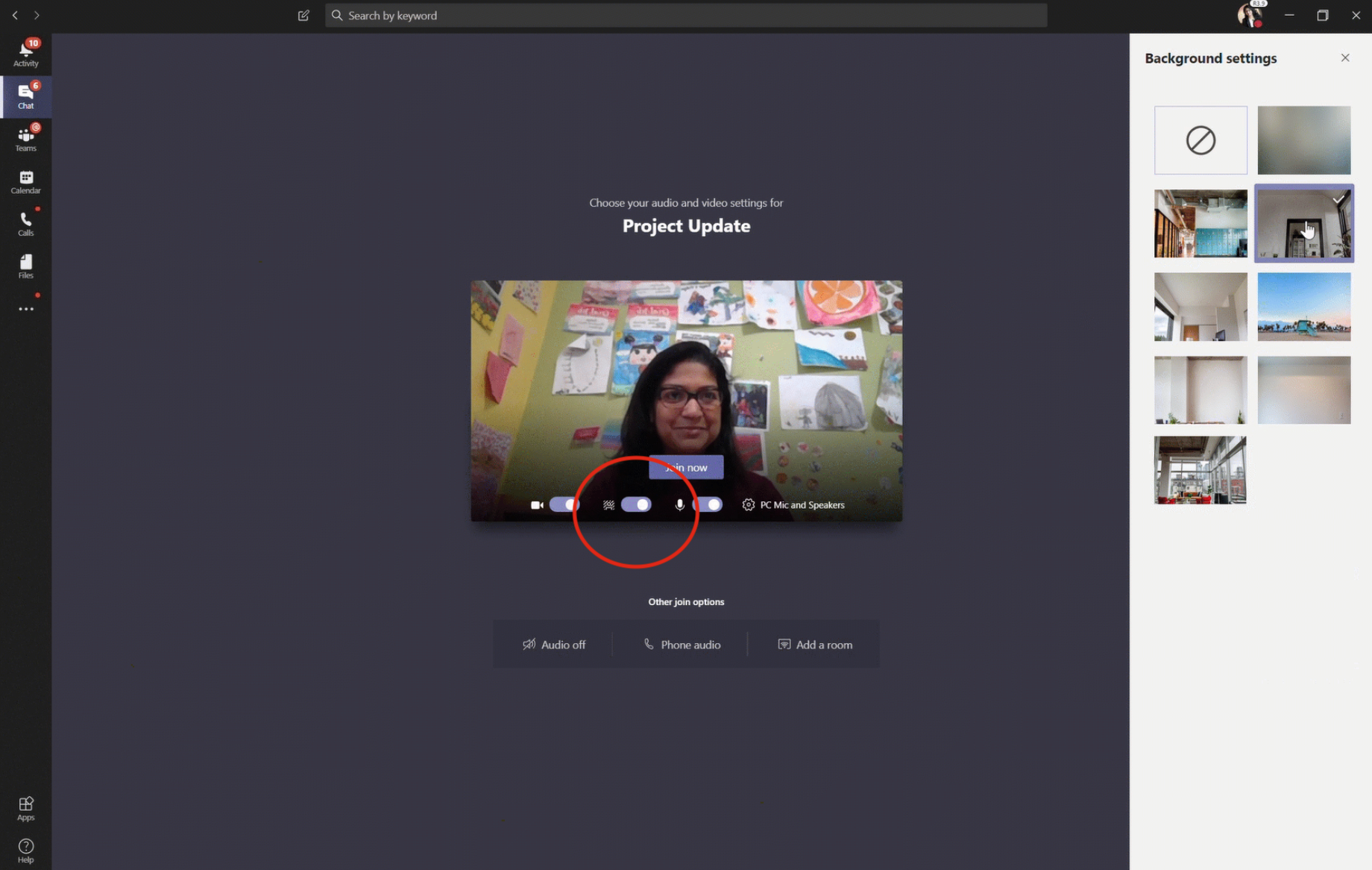 Background effects button in Microsoft Teams