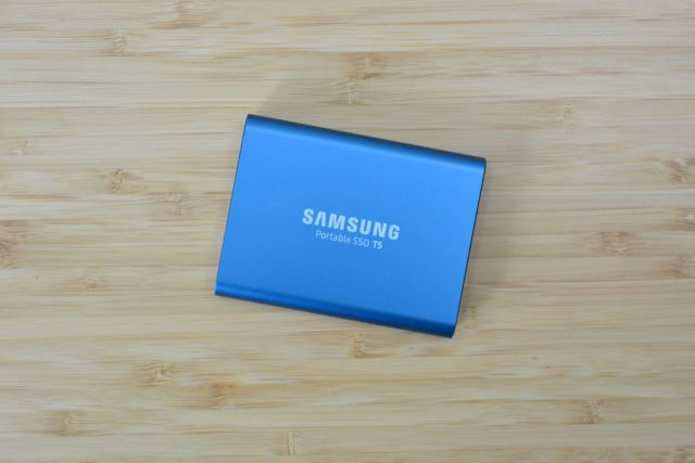 Samsung's T5 portable SSD. Samsung recently launched a newer drive called the T7, but you can save a good chunk of change if you don't mind slightly slower—but still solid—transfer speeds.