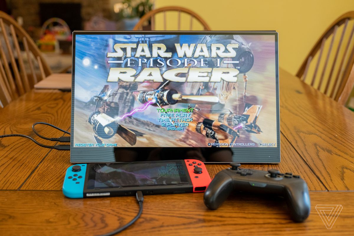 A Nintendo Switch plugged into the Ananta portable display