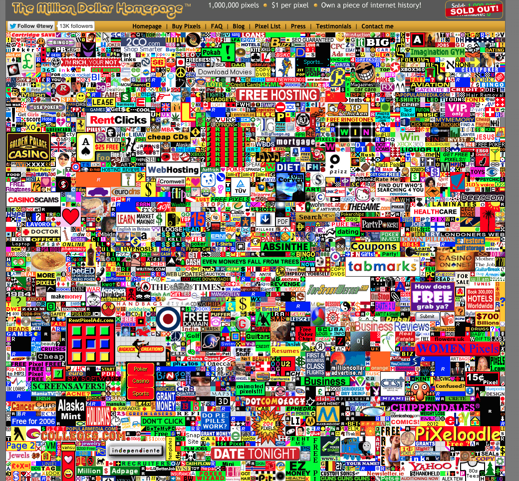 million dollar homepage seo page rank