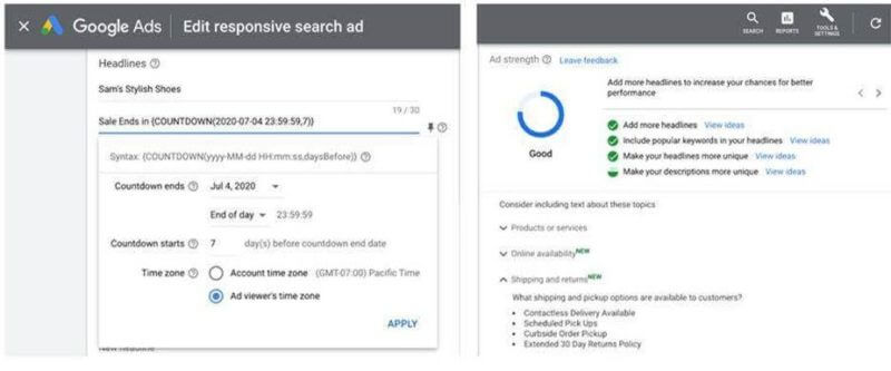 dynamic countdowns available in google responsive search ads
