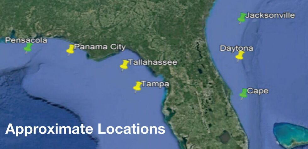 Approximate location of splashdown sites.