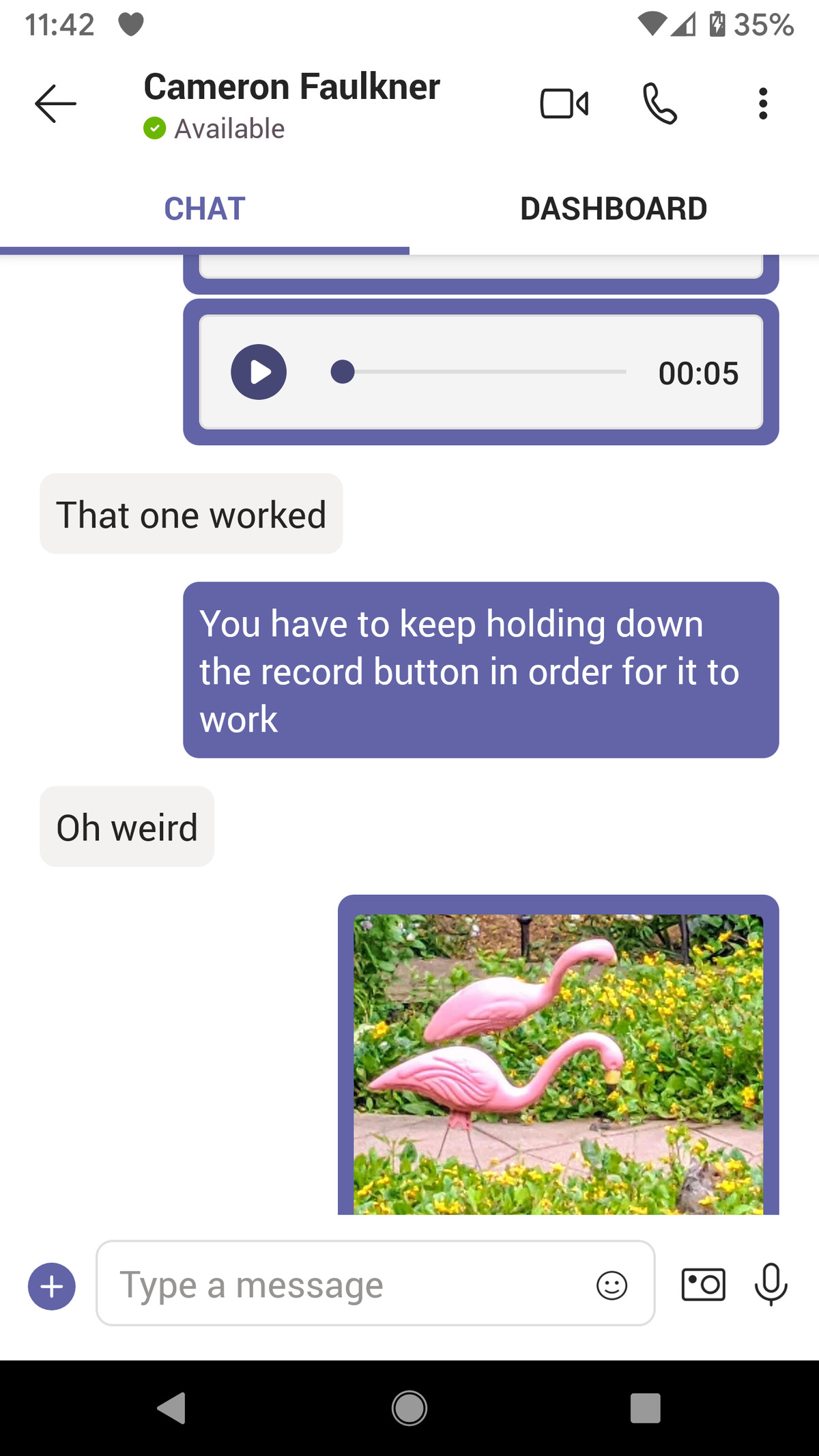 Chats can include text, photos and audio.