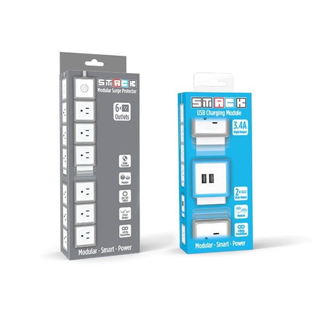 STACK 6-Port Modular Surge Protector + USB Charging Module