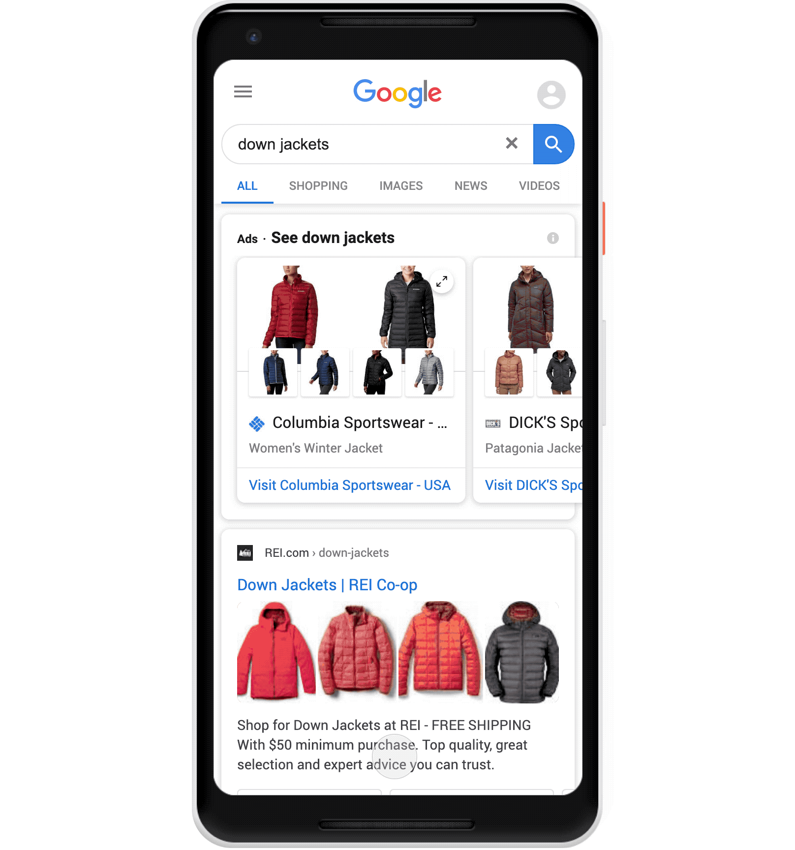 Google Popular Products organic search results