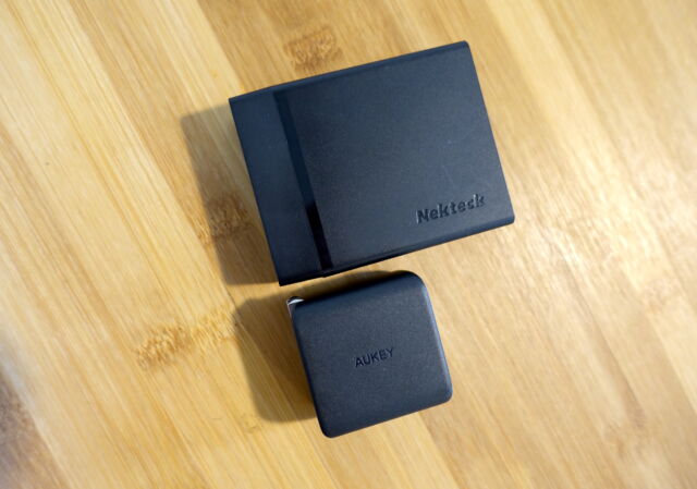 Aukey's 65W PA-B3 wall charger (bottom) is a dependable, fast, and highly compact wall charger.