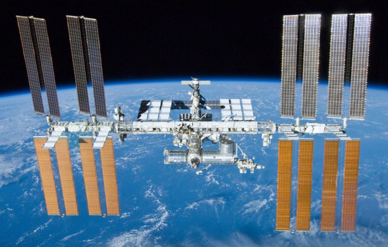 The essentially complete International Space Station in 2010, as seen by space shuttle <em>Atlantis</em>.