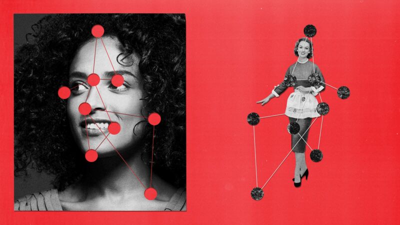 Side-by-side images of women with image-capture dots.