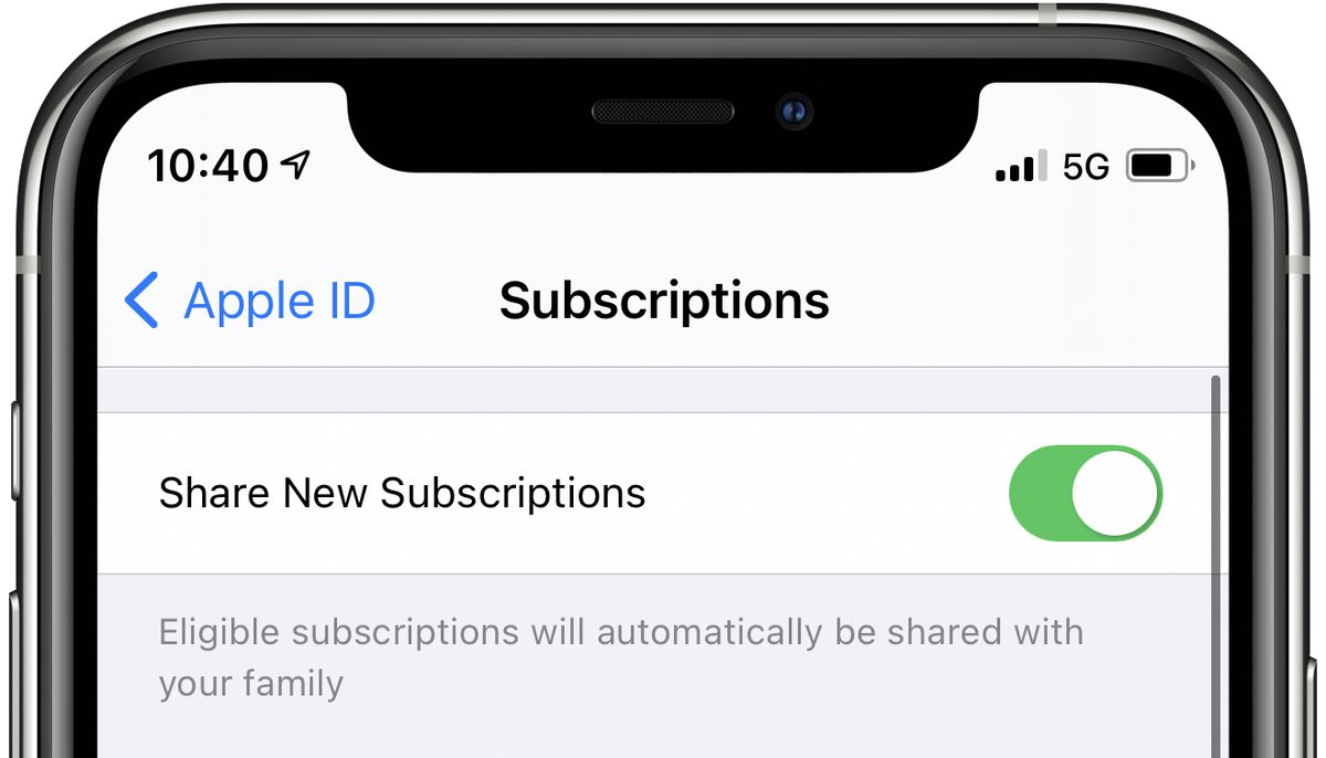 Screenshot showing the Share New Subscriptions toggle