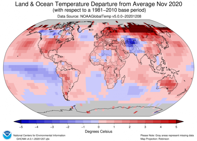 This was the second-warmest November on record, globally.