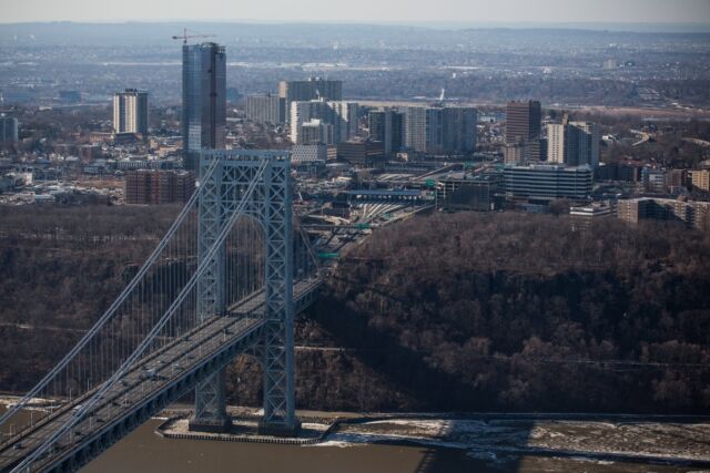 The New Jersey side of the George Washington Bridge, connecting Fort Lee, NJ, and New York City. It was central to "Bridgegate"—a bona fide factual conspiracy. 