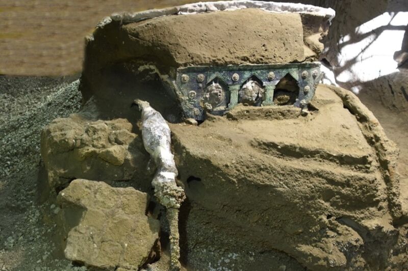 A four-wheeled ceremonial chariot discovered by archaeologists near the ancient Roman city of Pompeii.