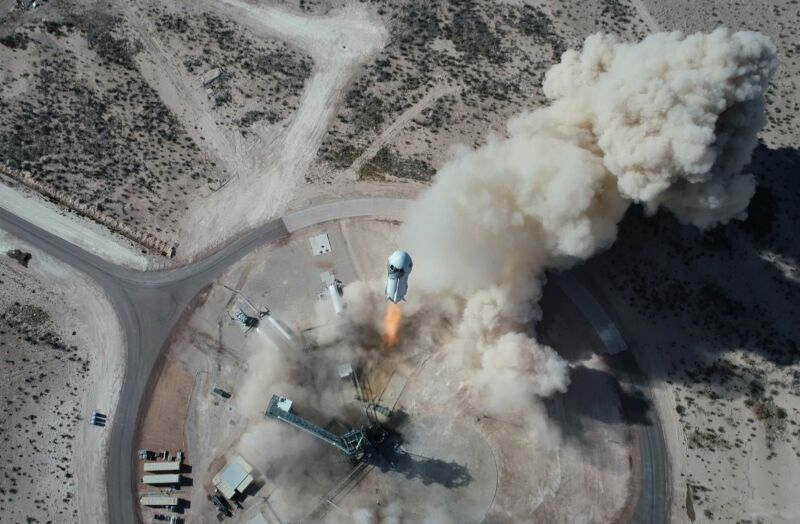 Aerial-view of a rocket launch.