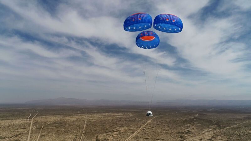 New Shepard crew capsule is seen landing in West Texas.