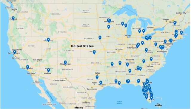 Geolocation of US fingerprinted client computers.