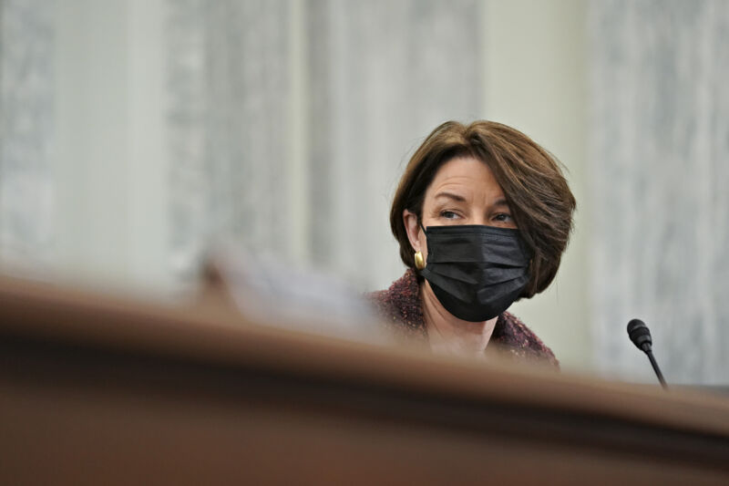 Sen. Amy Klobuchar (D-Minn.), during a Senate Commerce, Science, and Transportation Committee hearing on Jan. 21, 2021.