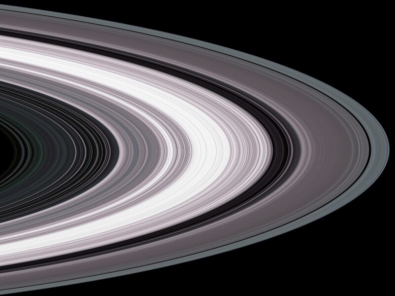 Black and white image of Saturn's rings.