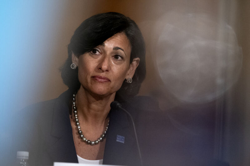 CDC Director Rochelle Walensky testifies during a Senate committee hearing in July 2021. 