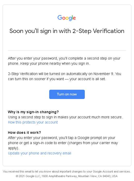 Google's 2FA email.