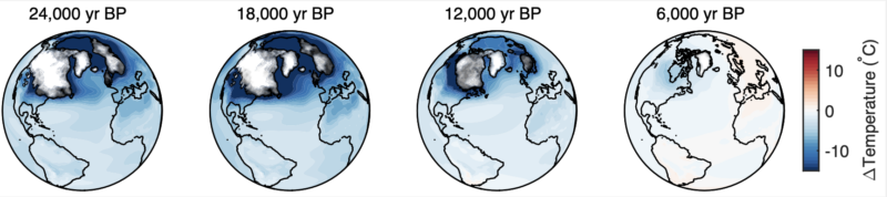 Image of the globe, with colors overlayered to represent temperatures.