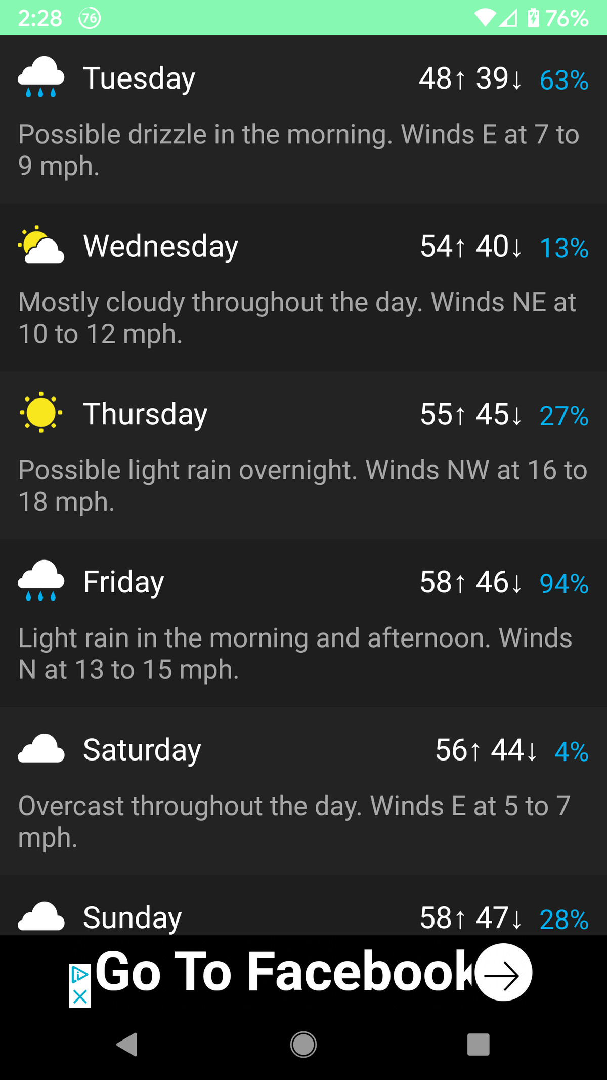 Carrot offers a reasonable amount of data on current and upcoming weather.