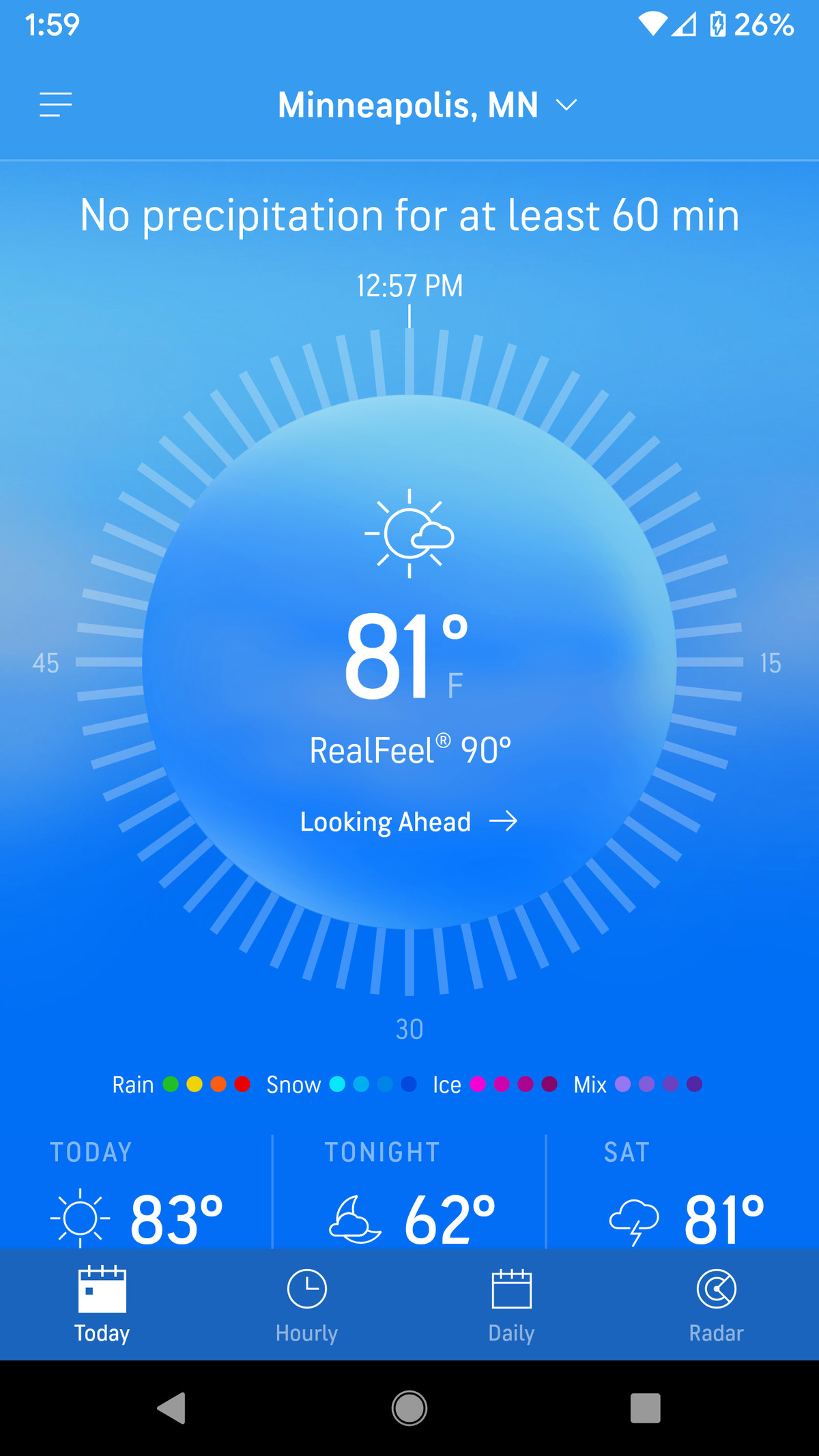 AccuWeather’s recently redesigned interface is attractive and informative.