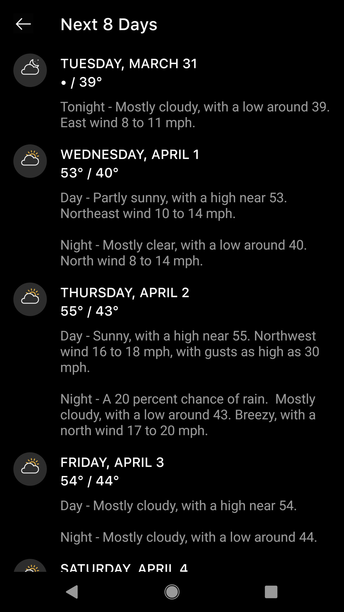 Scroll left for more details on the weather.