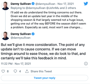 Danny Sullivan's Tweet on Google update