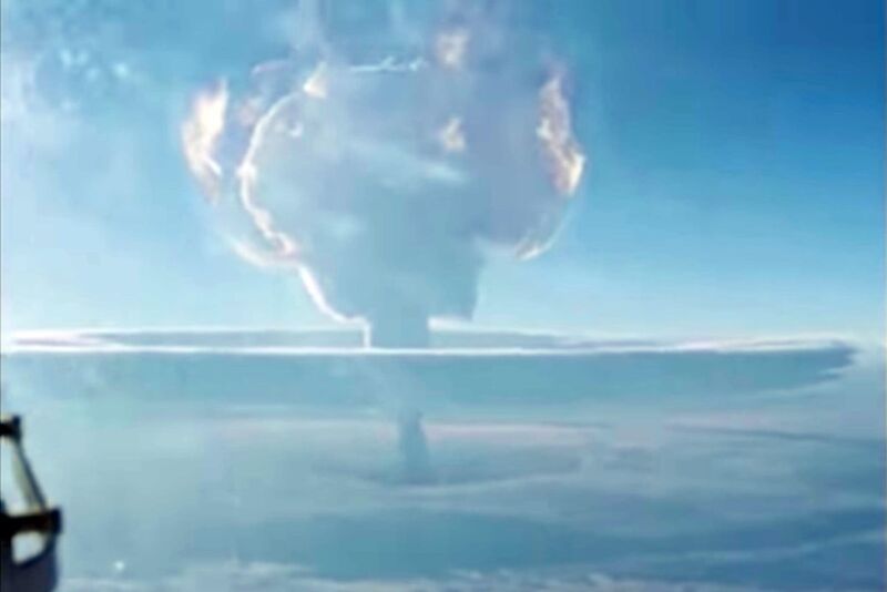 The mushroom cloud from the Soviet detonation of "Tsar Bomba" on October 30, 1961, was so large that the photographers had a hard time capturing its full dimensions.