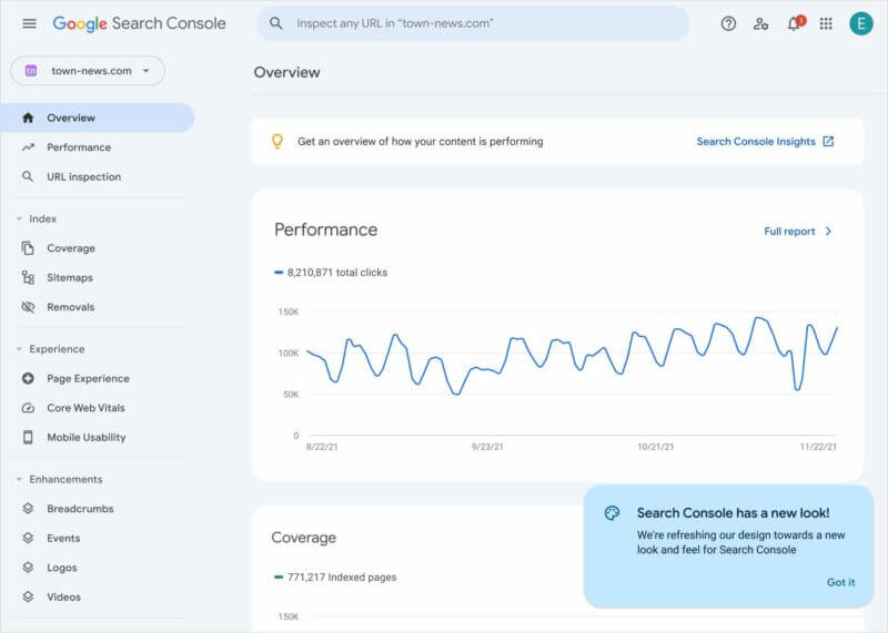 Google Search Console's new design