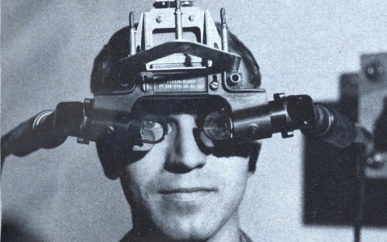 The "Sword of Damocles" head-mounted display, the original augmented reality headset, circa 1968.